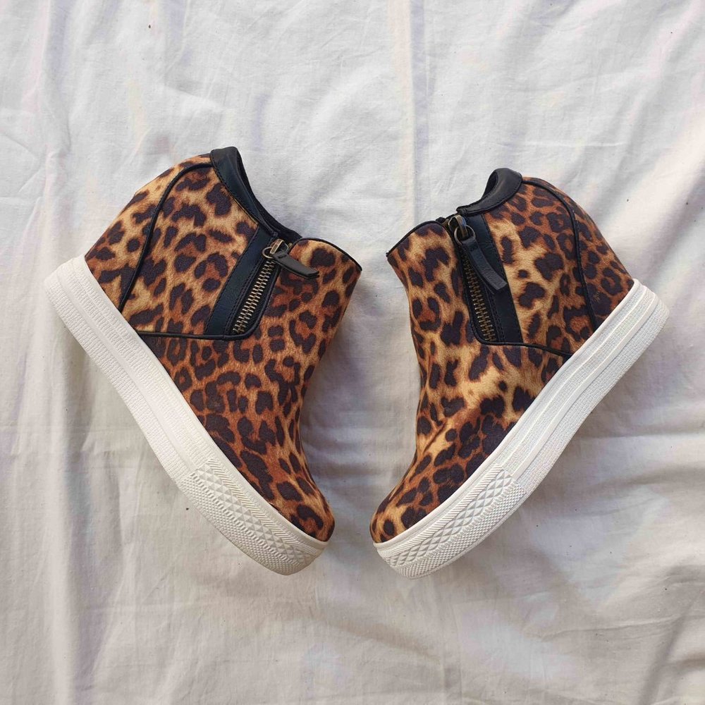 Not Rated Leopard Print Wedge Sneakers - Picture 2 of 5